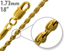 14K Gold Plated 18" Rope Brass Chain Necklace 1.73mm