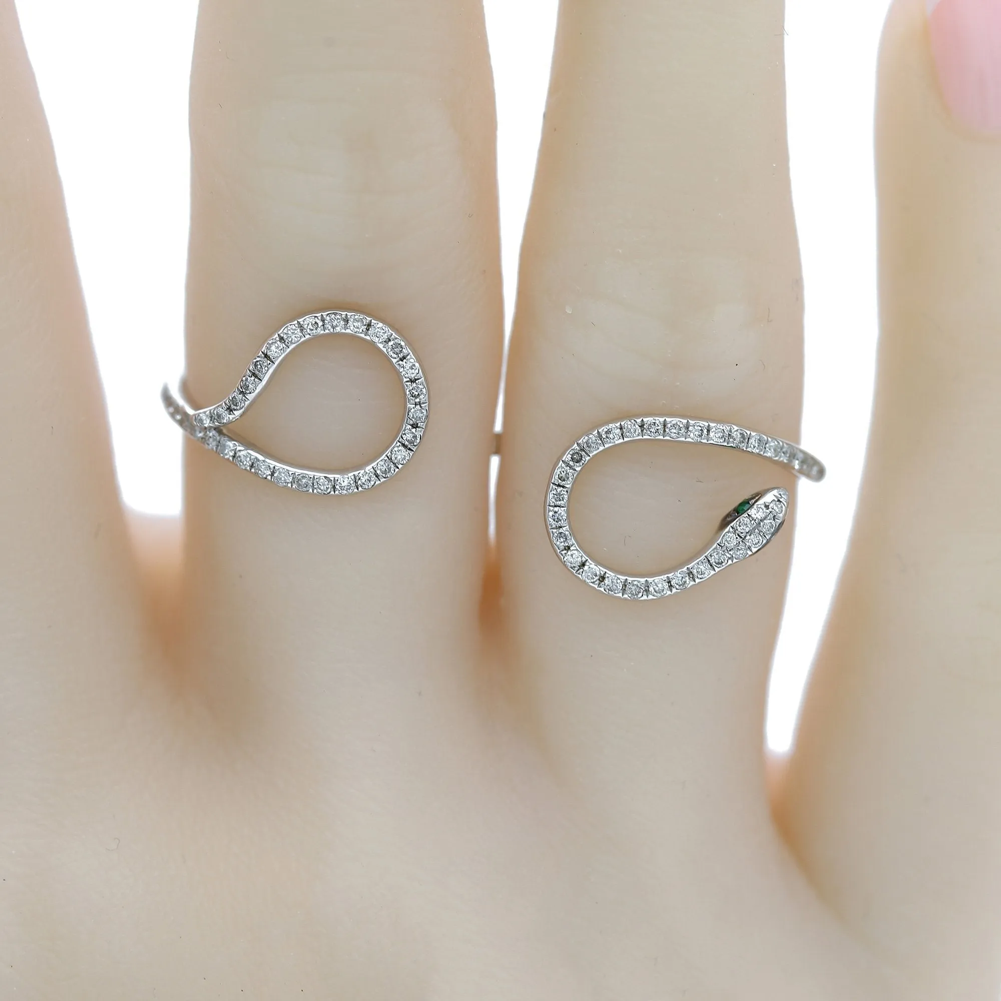 0.4CT Diamond Snake Double Ring Set in 18K White Gold