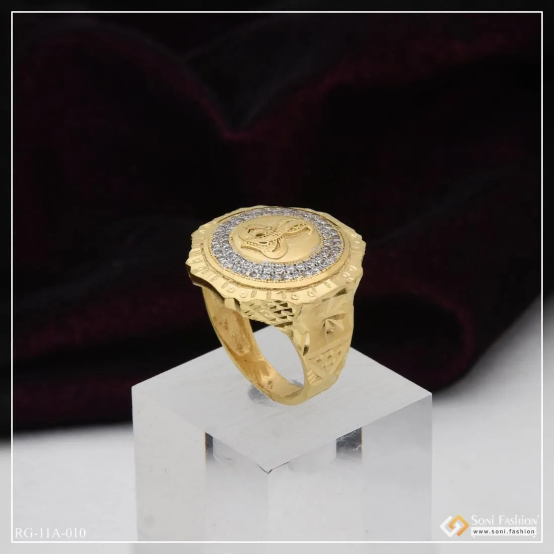 1 Gram Gold Forming Goga with Diamond Fashionable Design Gold Plated Ring - Style A010