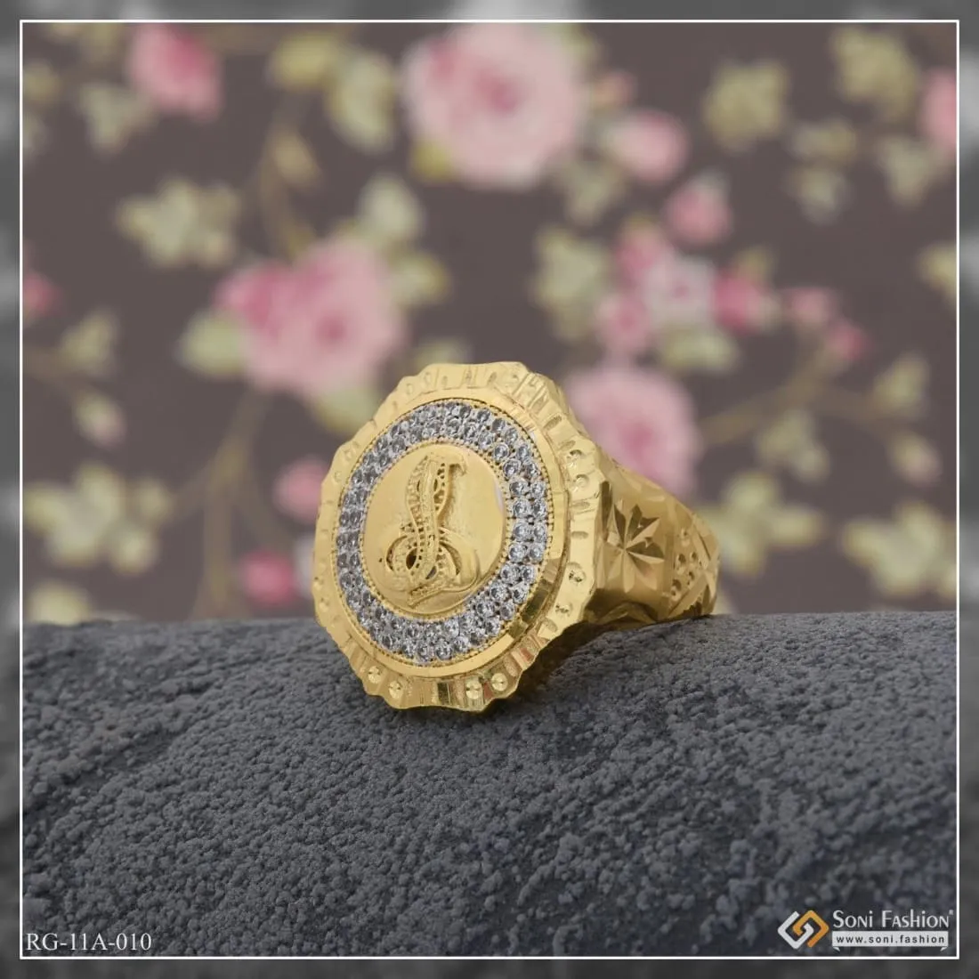 1 Gram Gold Forming Goga with Diamond Fashionable Design Gold Plated Ring - Style A010