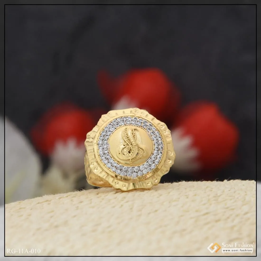 1 Gram Gold Forming Goga with Diamond Fashionable Design Gold Plated Ring - Style A010