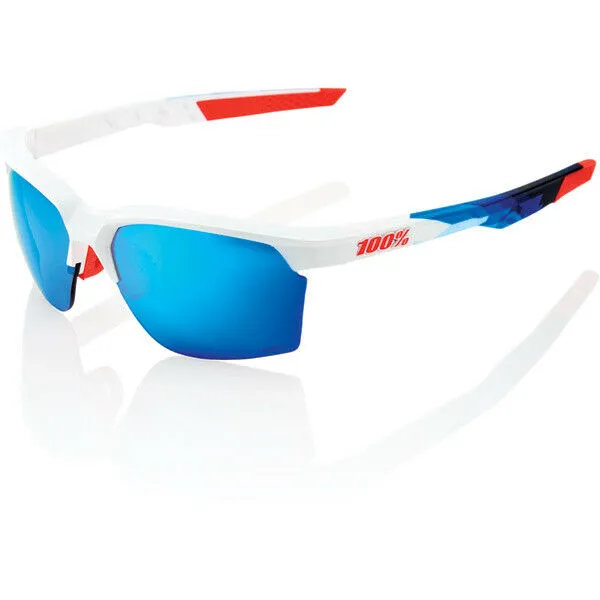 100% Sportcoupe Glasses Polished White / Geo Pattern - HiPER Blue   Clear Lens