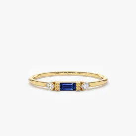 14k Baguette Blue Sapphire with Diamond Ring