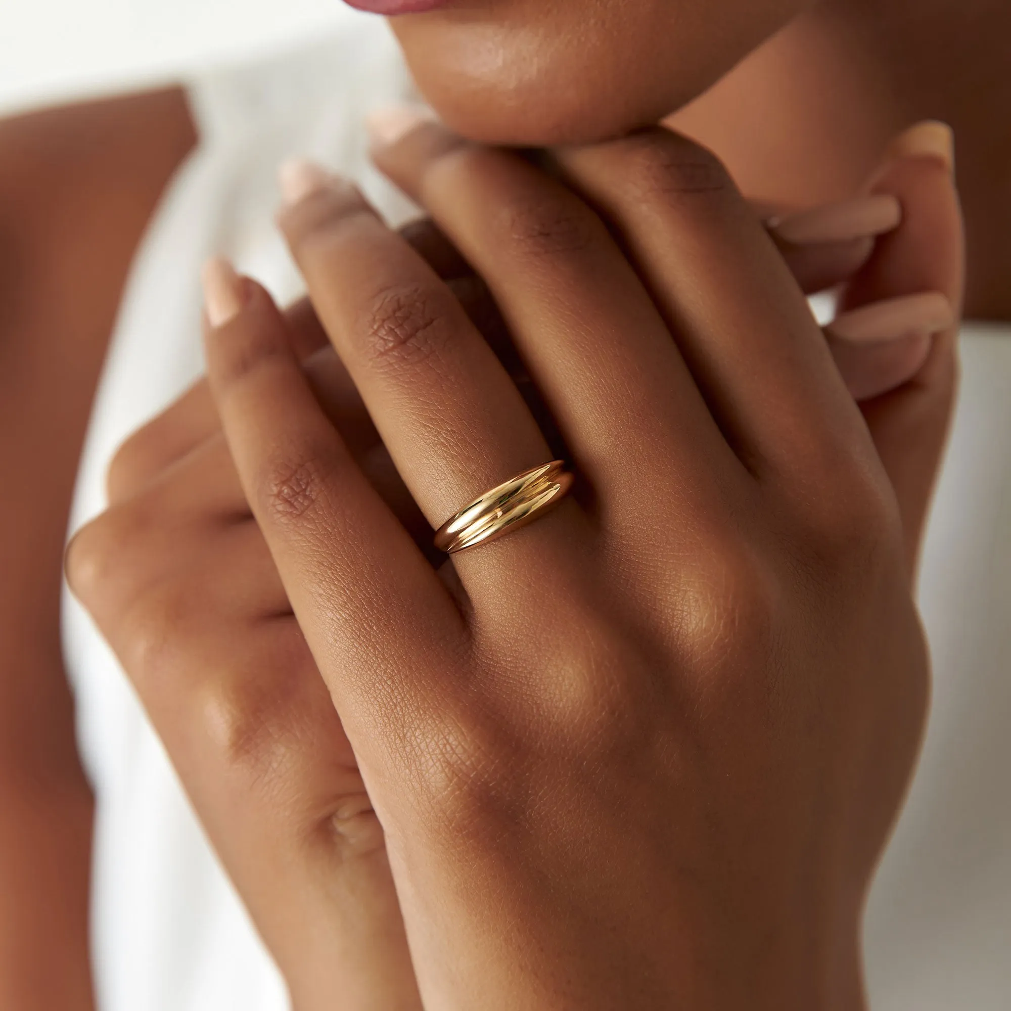 14k Dome Dual Band Stackable Statement Ring