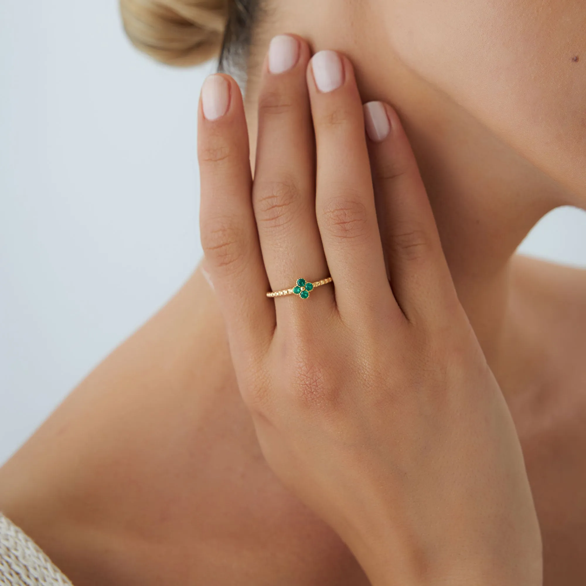 14k Emerald Clover Ring