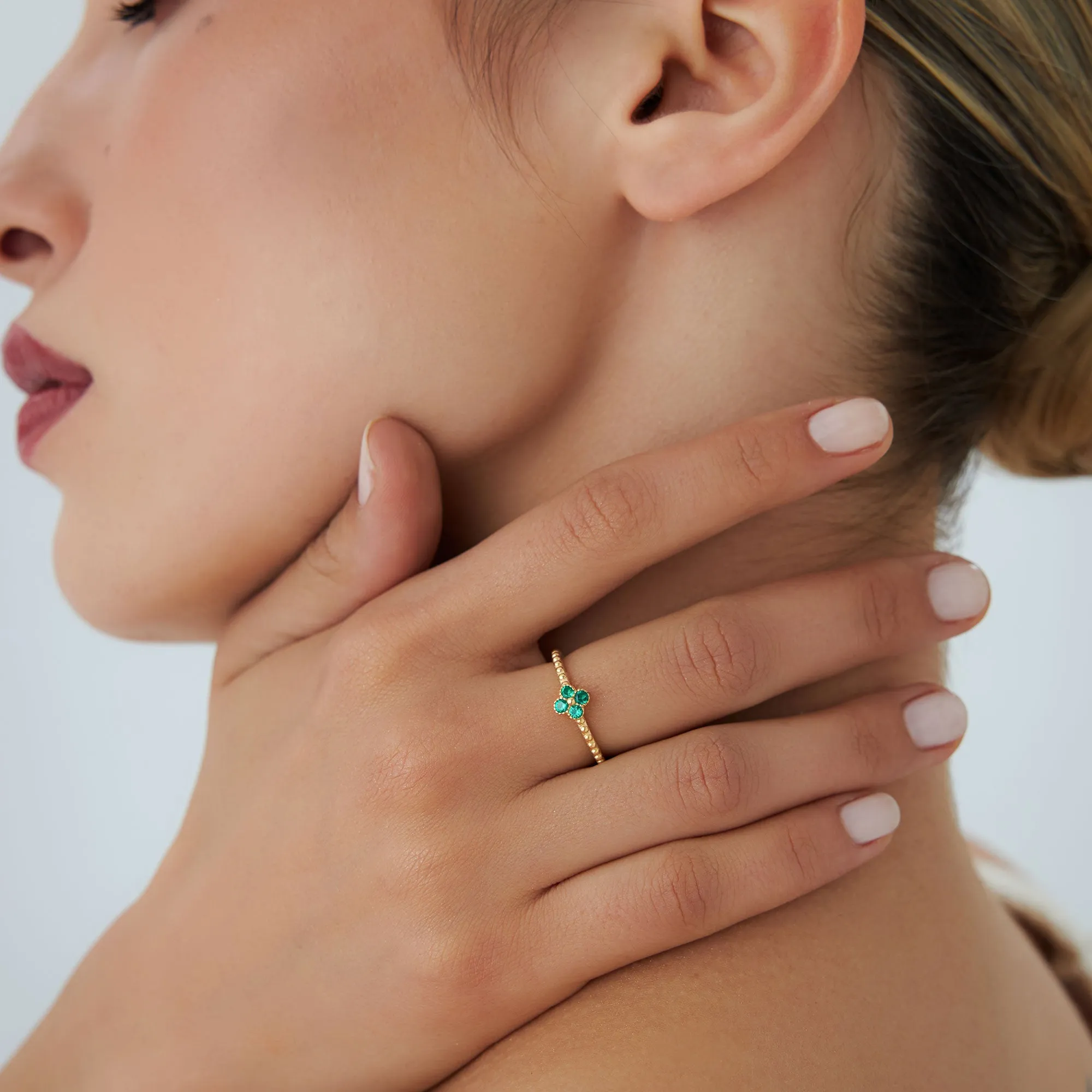 14k Emerald Clover Ring