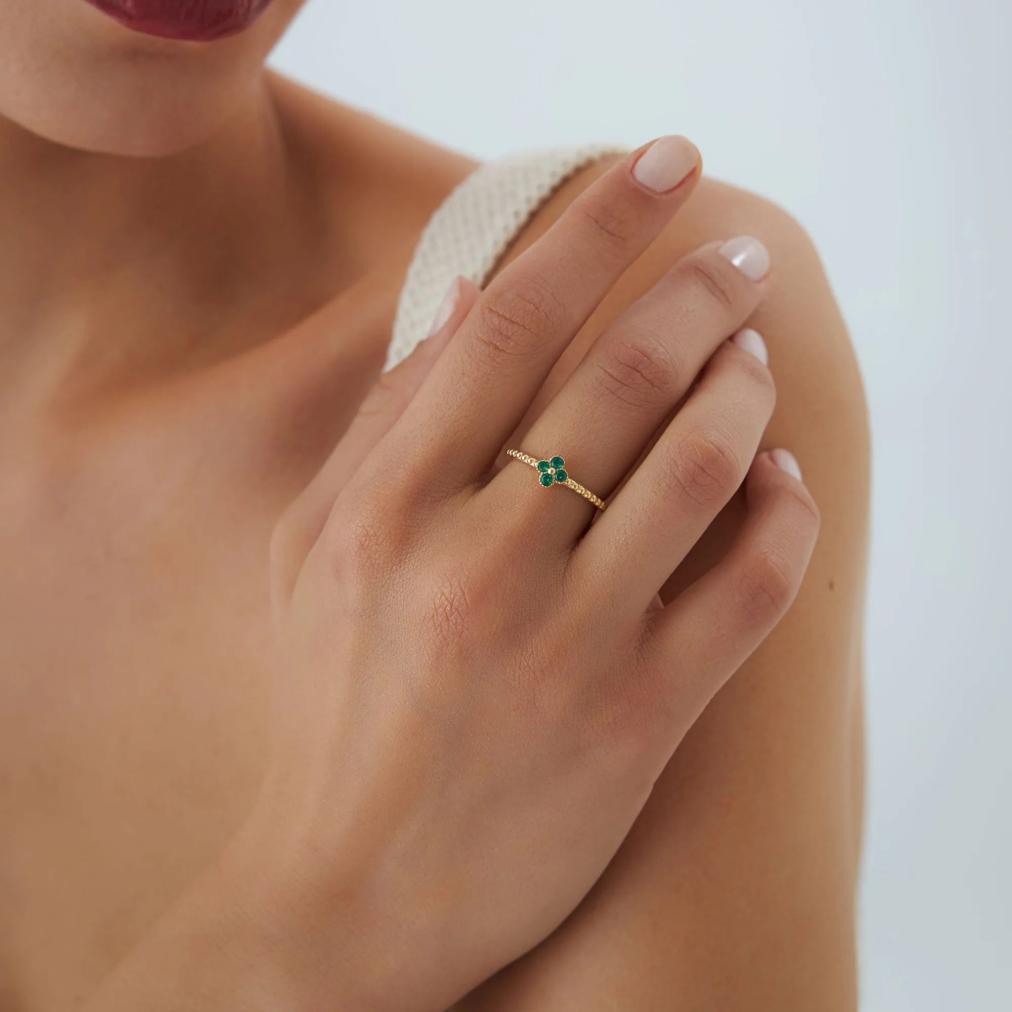 14k Emerald Clover Ring