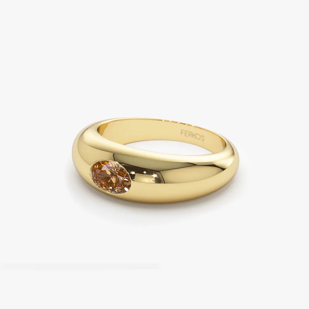 14k Flush Set Oval Citrine Dome Ring