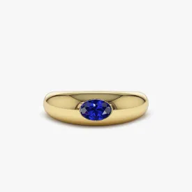 14k Flush Set Oval Sapphire Dome Ring