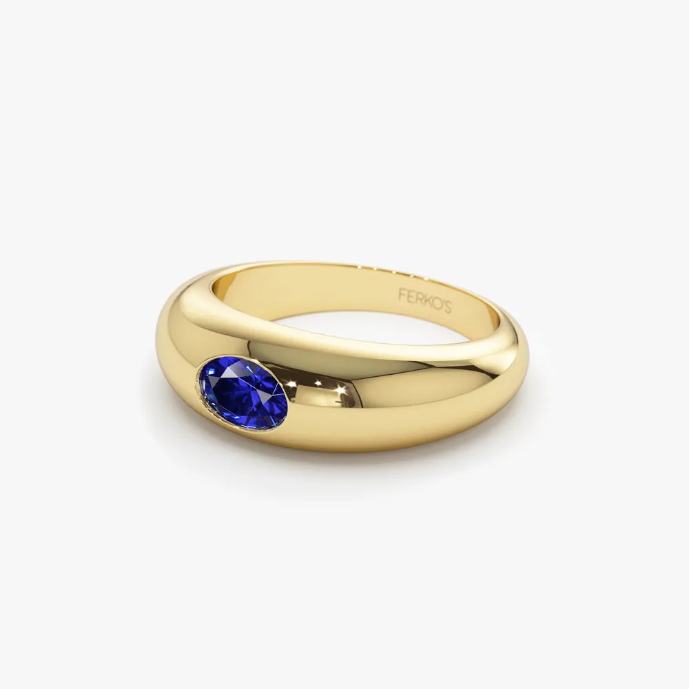 14k Flush Set Oval Sapphire Dome Ring