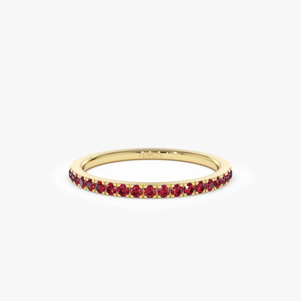 14k Gold Half Eternity Pave Ruby Ring