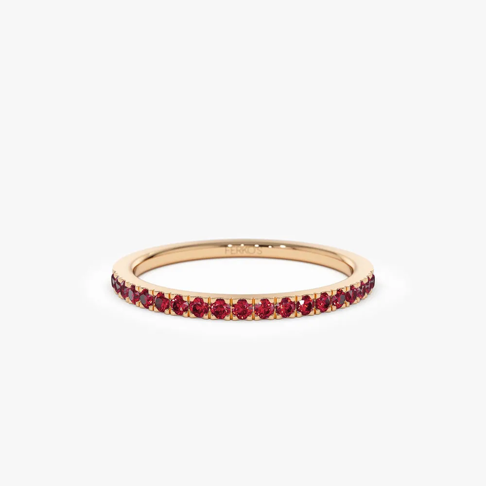 14k Gold Half Eternity Pave Ruby Ring