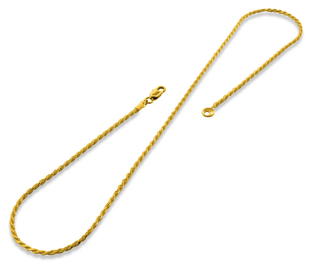 14K Gold Plated 18" Rope Brass Chain Necklace 1.73mm