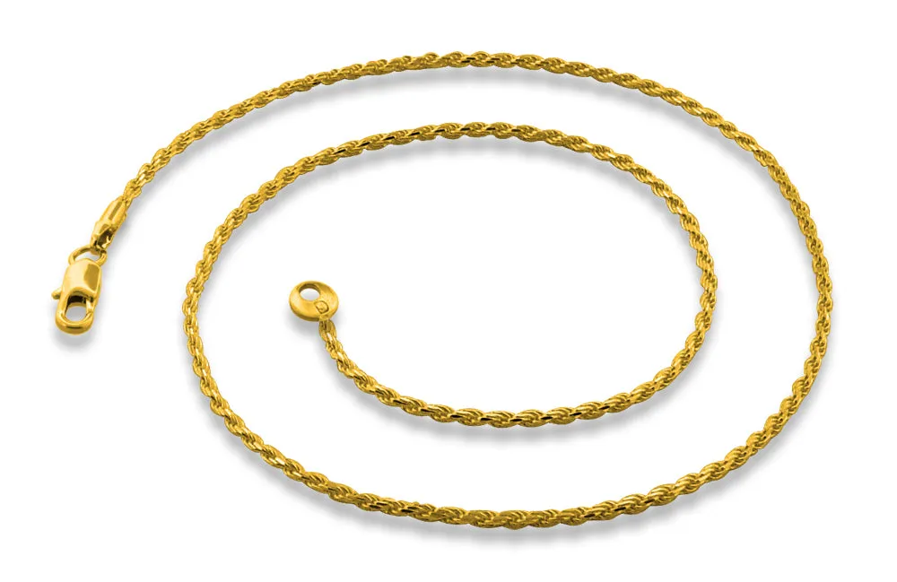 14K Gold Plated 18" Rope Brass Chain Necklace 1.73mm