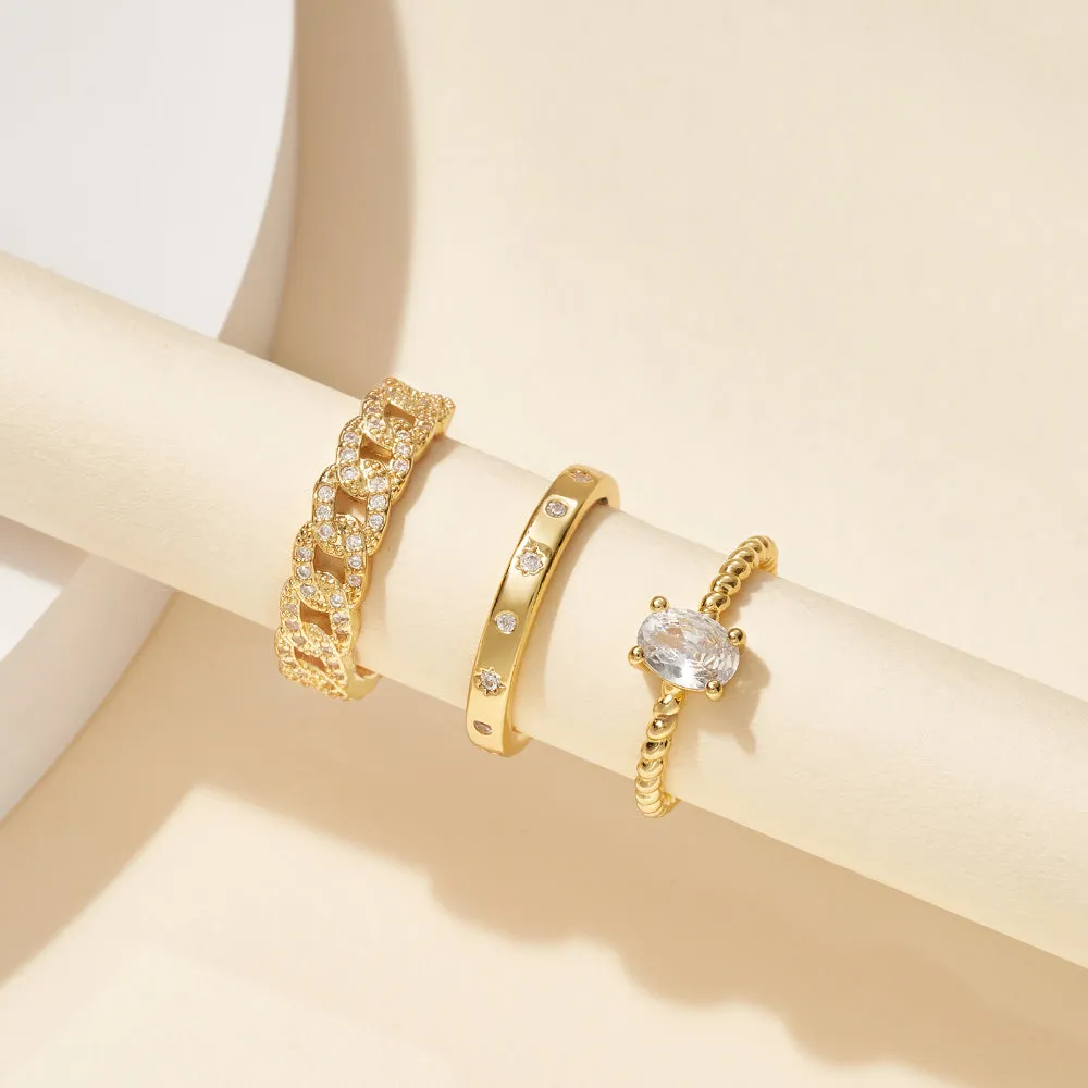 14K Gold Plated Adjustable Stackable Chunky Gold Ring Set for Women