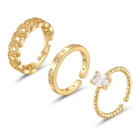 14K Gold Plated Adjustable Stackable Chunky Gold Ring Set for Women