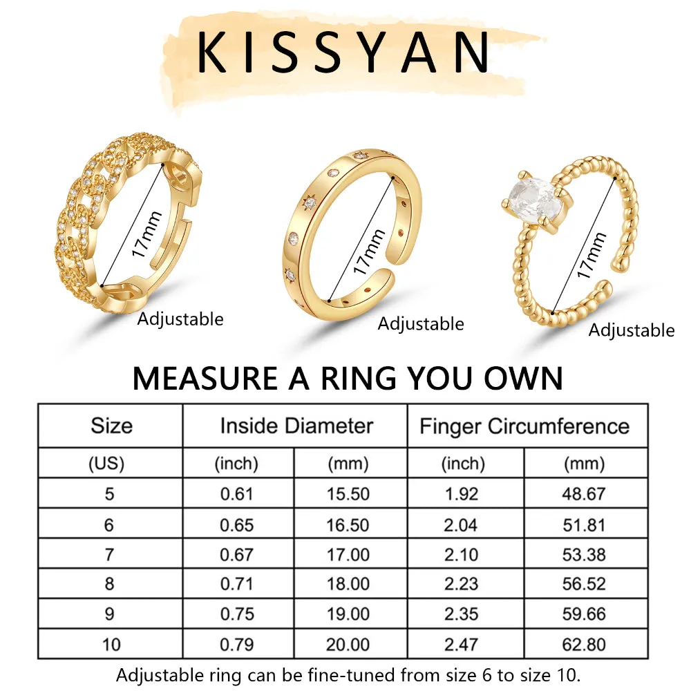 14K Gold Plated Adjustable Stackable Chunky Gold Ring Set for Women