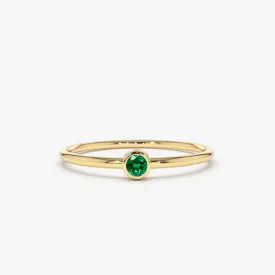 14k Gold Solitaire Emerald Gemstone Ring