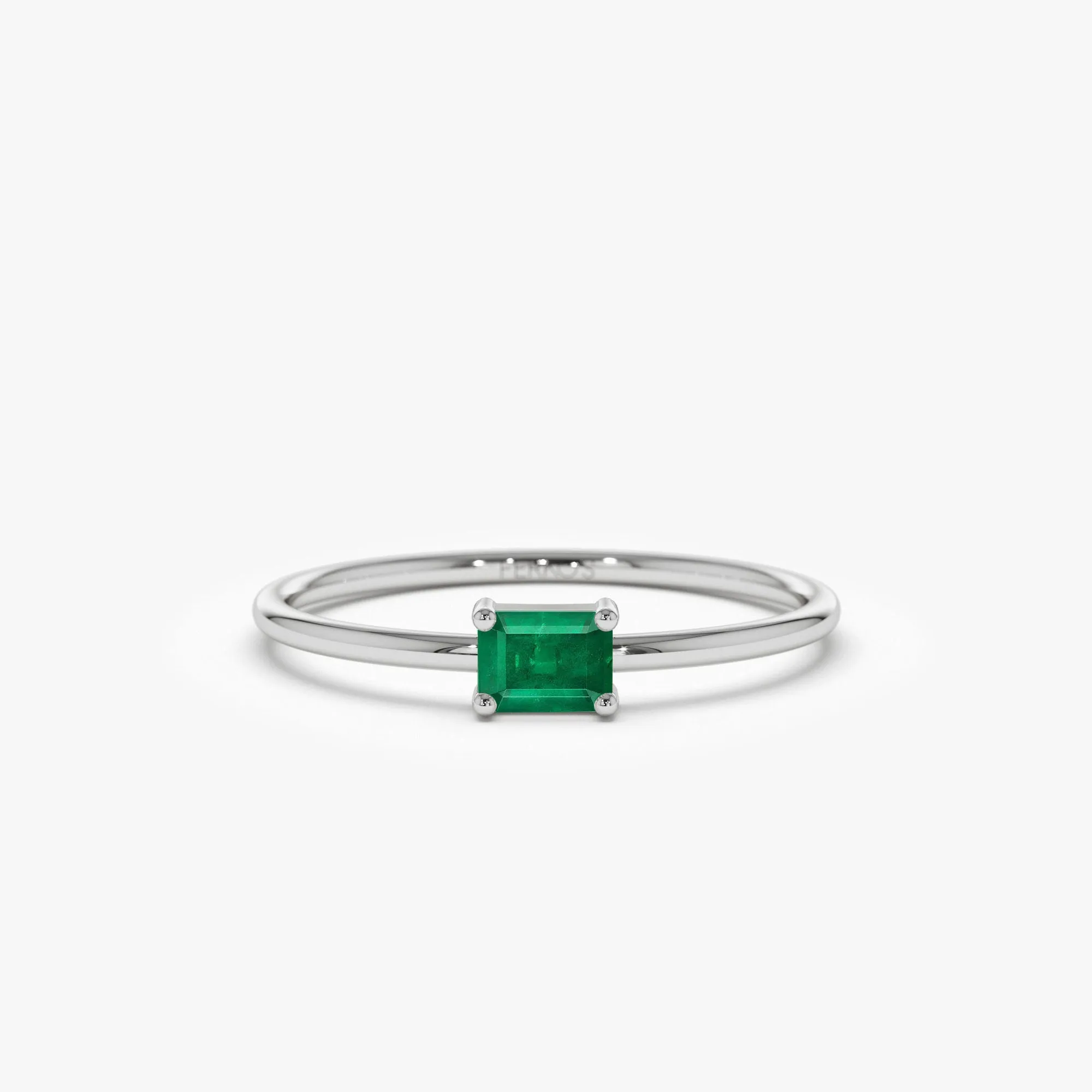 14k Octagon Cut Emerald Ring