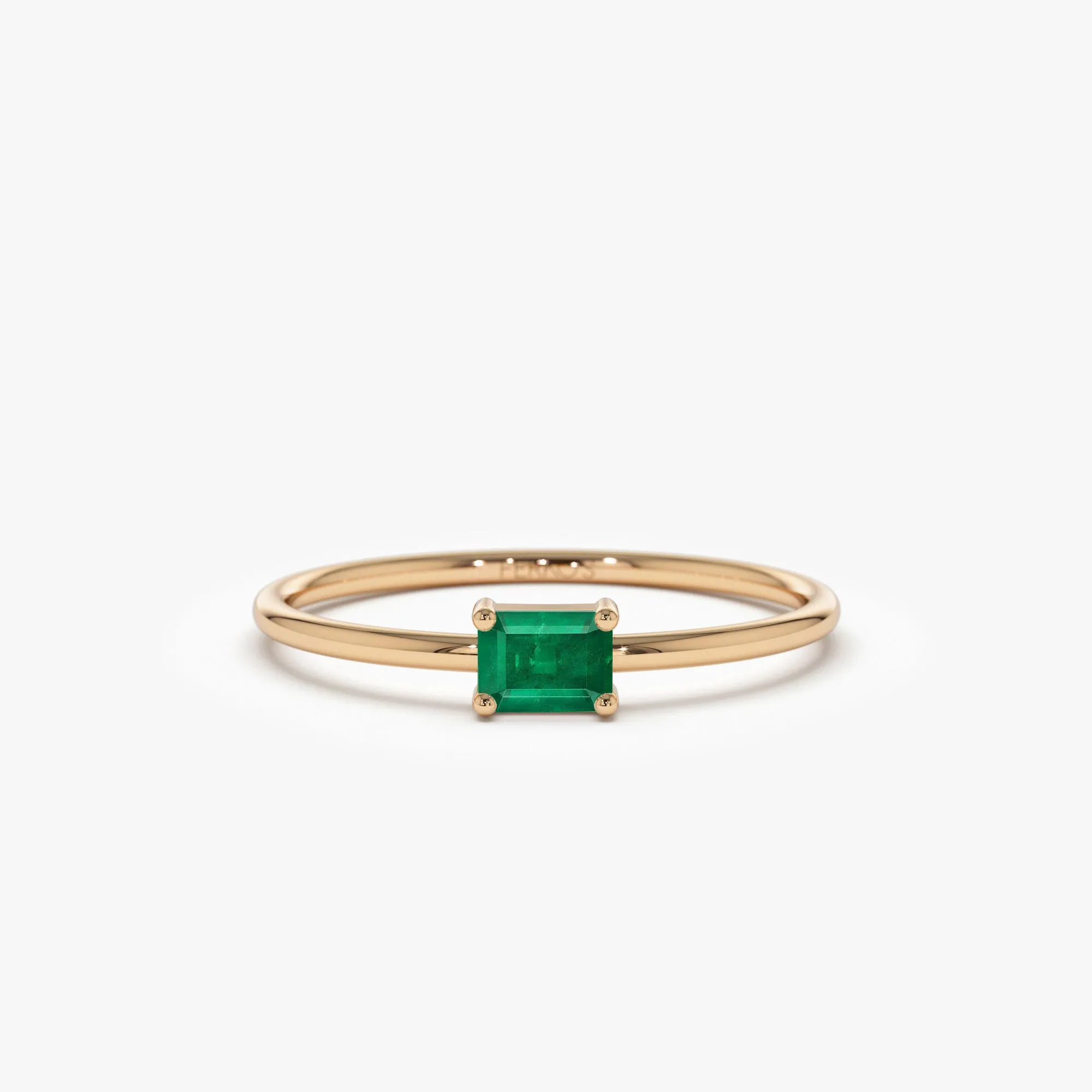 14k Octagon Cut Emerald Ring