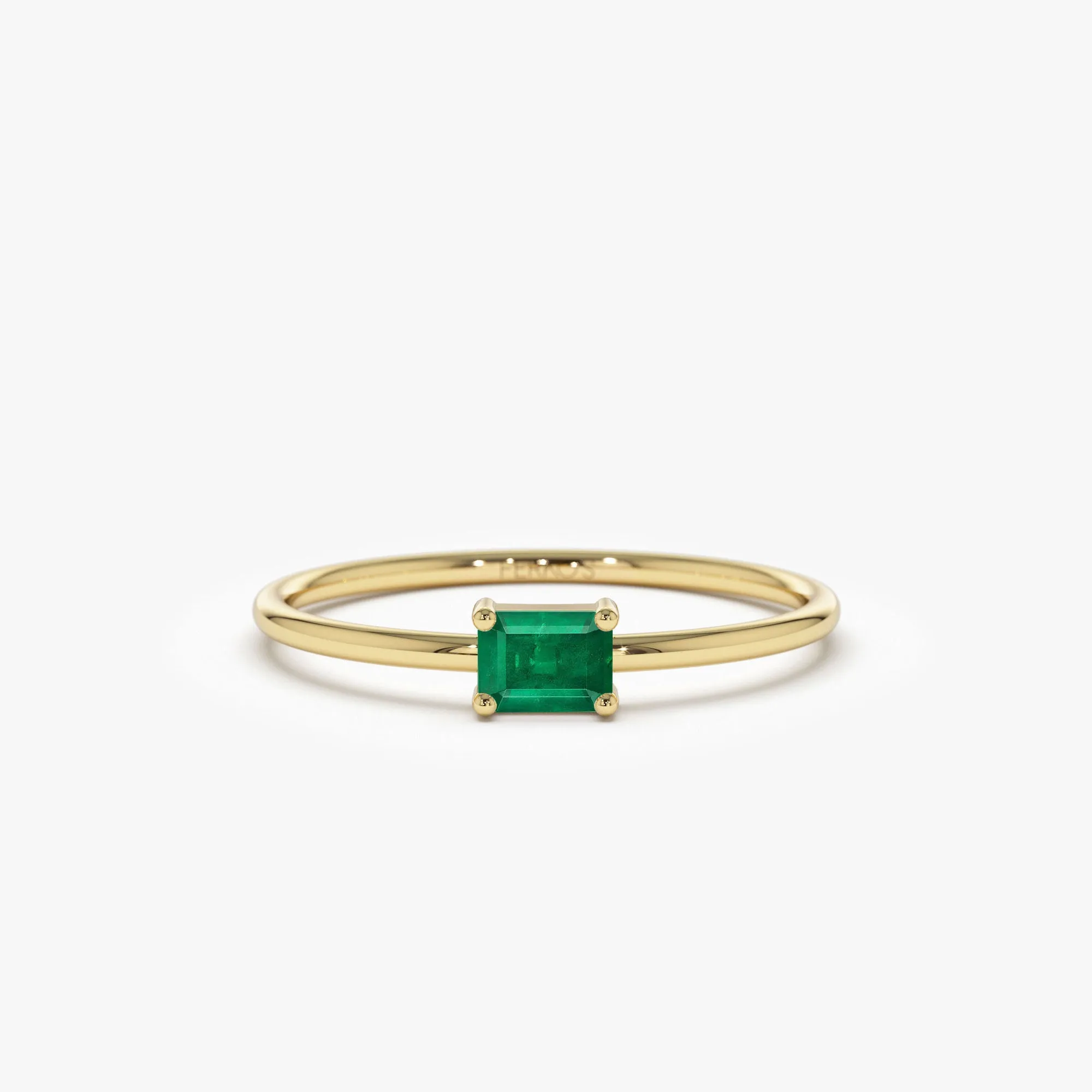 14k Octagon Cut Emerald Ring