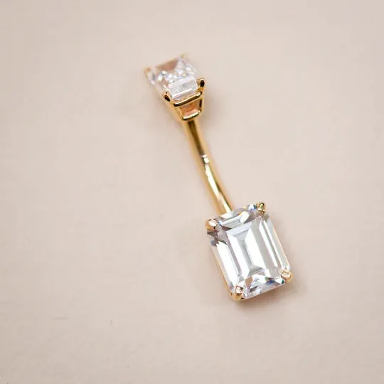 14K Rose Gold Emerald Cut Belly Rings