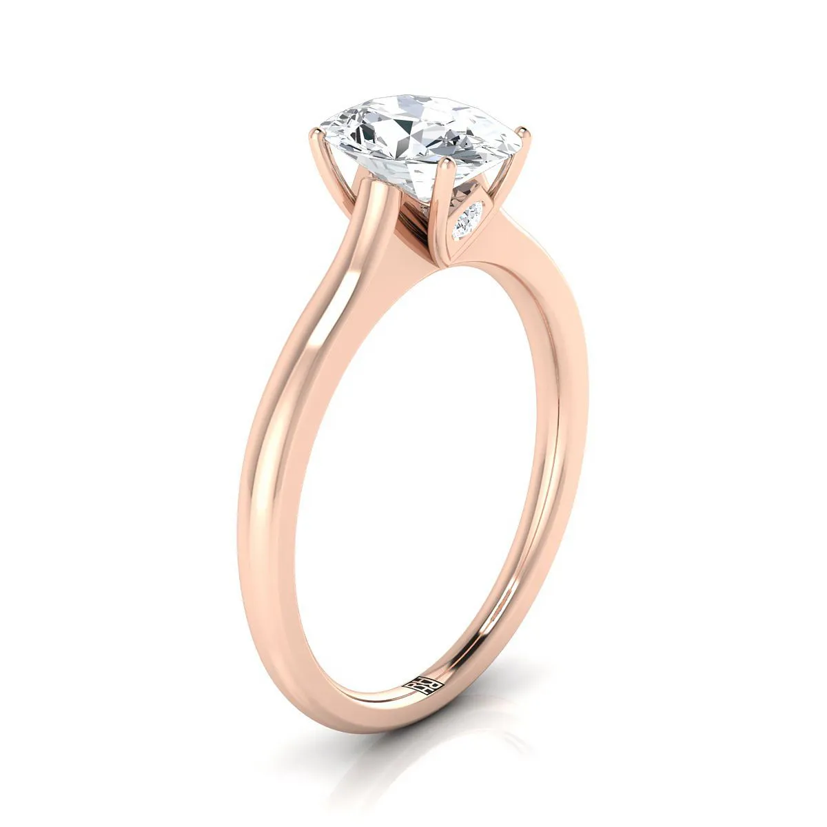 14K Rose Gold Oval Cathedral Solitaire Surprise Secret Stone Engagement Ring