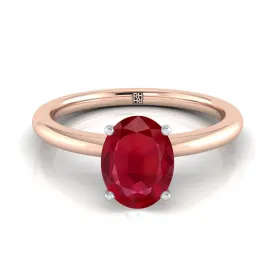 14K Rose Gold Oval Ruby Round Comfort Fit Claw Prong Solitaire Engagement Ring