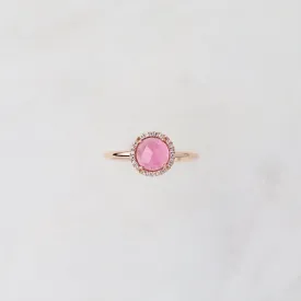 14k Rose Gold Rose Cut Pink Tourmaline Ring with Diamond Halo