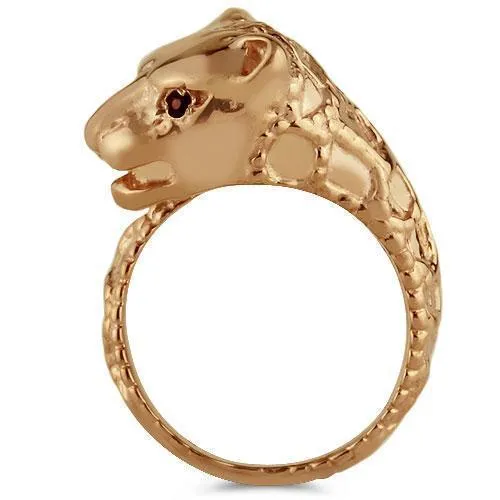 14K Solid Rose Gold Womens Ruby Tiger Animal Ring 0.06 Ctw