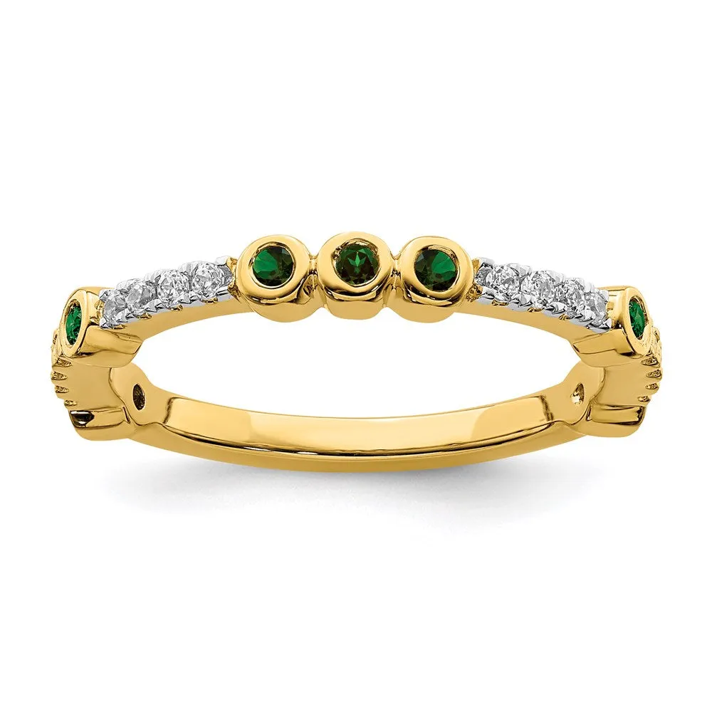 14k Stackable Expressions Created Emerald and Diamond Ring | SK2068