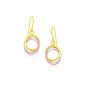 14k Tri-Color Gold Open Entwined Ring Earrings