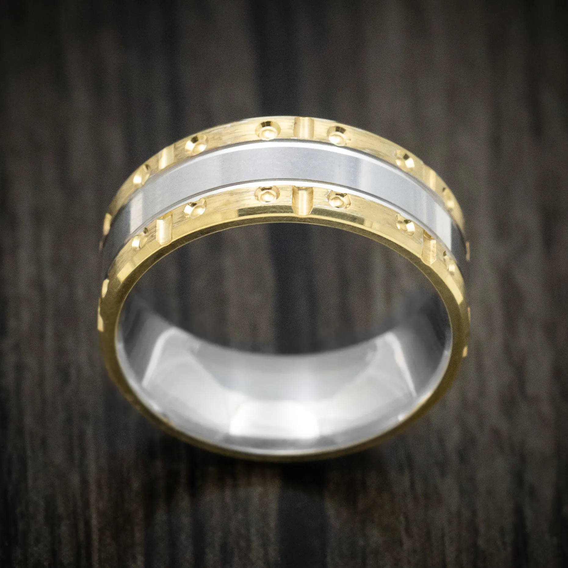 14K Two-Tone Yellow and White Gold Men's Ring Custom Made Band