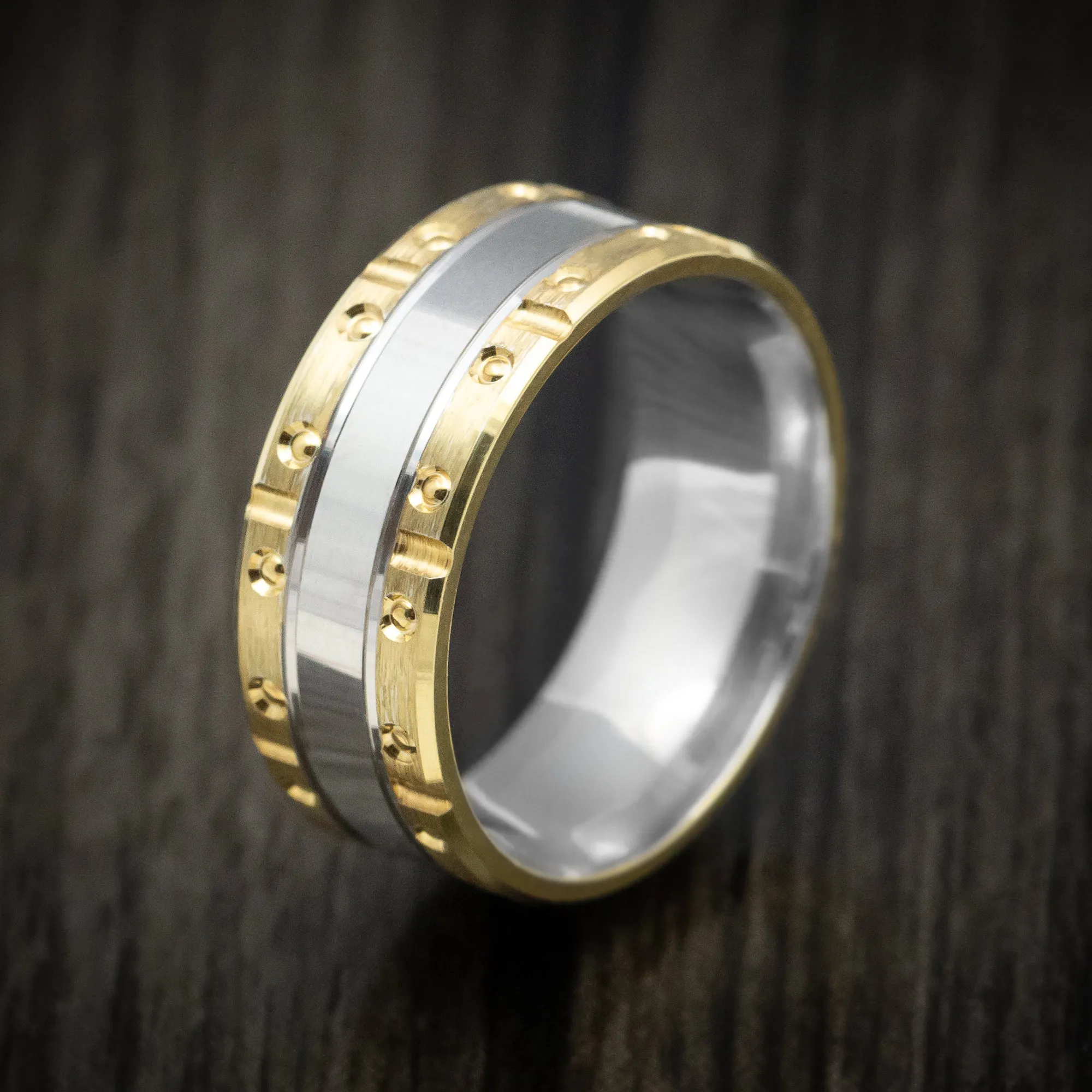 14K Two-Tone Yellow and White Gold Men's Ring Custom Made Band