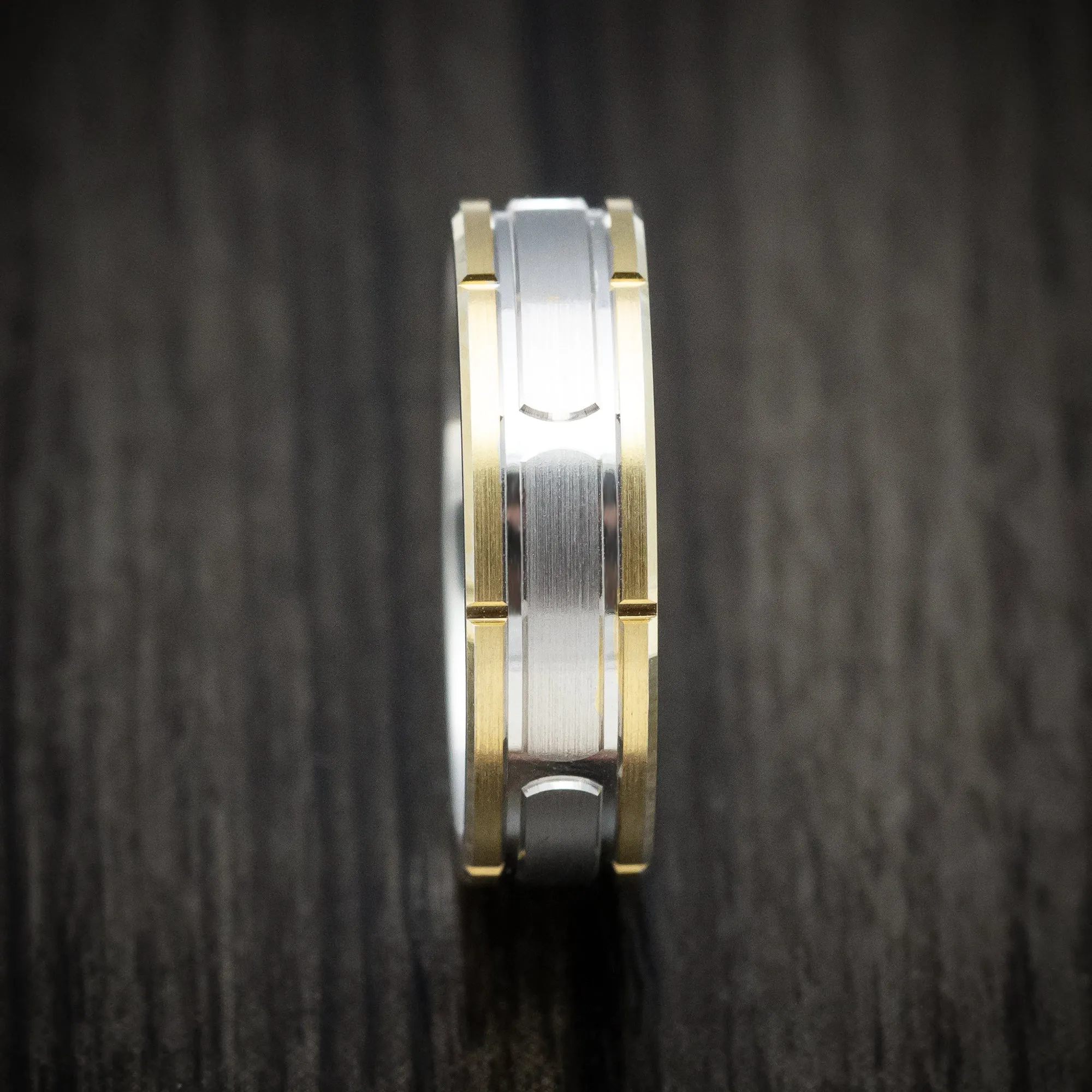 14K Two-Tone Yellow and White Gold Men's Ring Custom Wedding Band