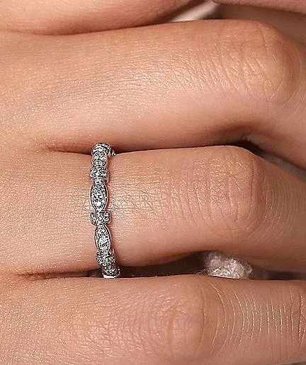 14K White Gold Geometric Stackable Diamond Ring.