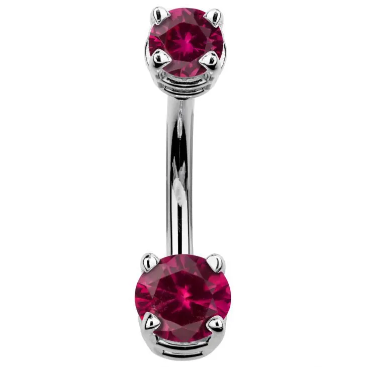 14K White Gold Petite Gem Belly Bars