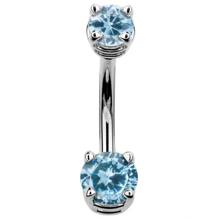 14K White Gold Petite Gem Belly Bars