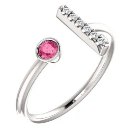 14KT GOLD 0.12 CT PINK TOURMALINE & 0.05 CTW DIAMOND BAR RING