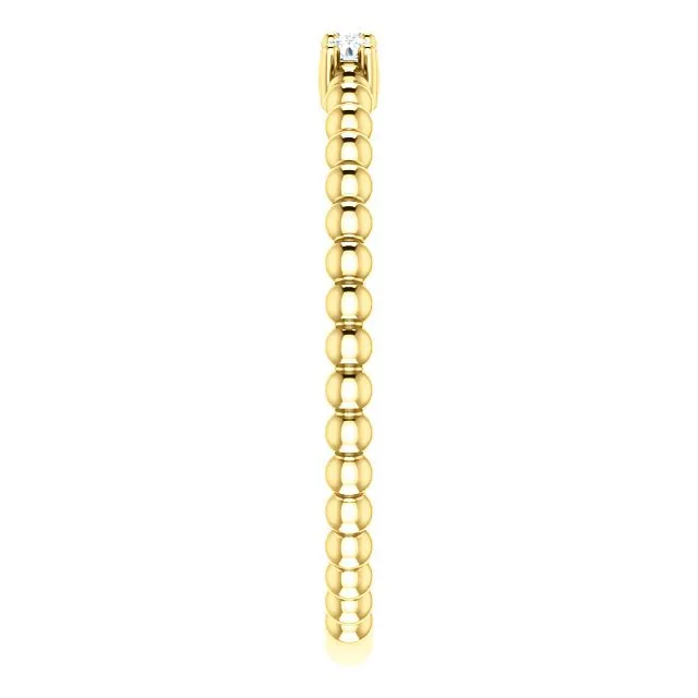 14KT Gold 1/10 CTW Diamond 3 Stone Beaded Stackable Ring