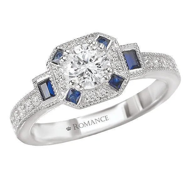 14KT GOLD 1/2 CTW DIAMOND & 1/5 CTW SAPPHIRE CUSHION HALO RING