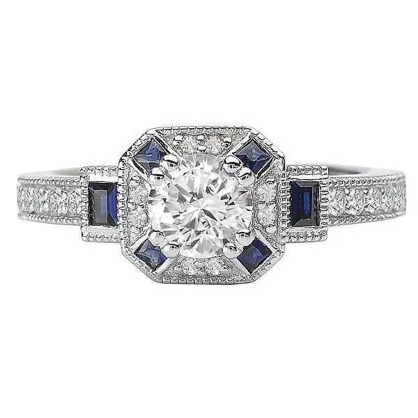 14KT GOLD 1/2 CTW DIAMOND & 1/5 CTW SAPPHIRE CUSHION HALO RING