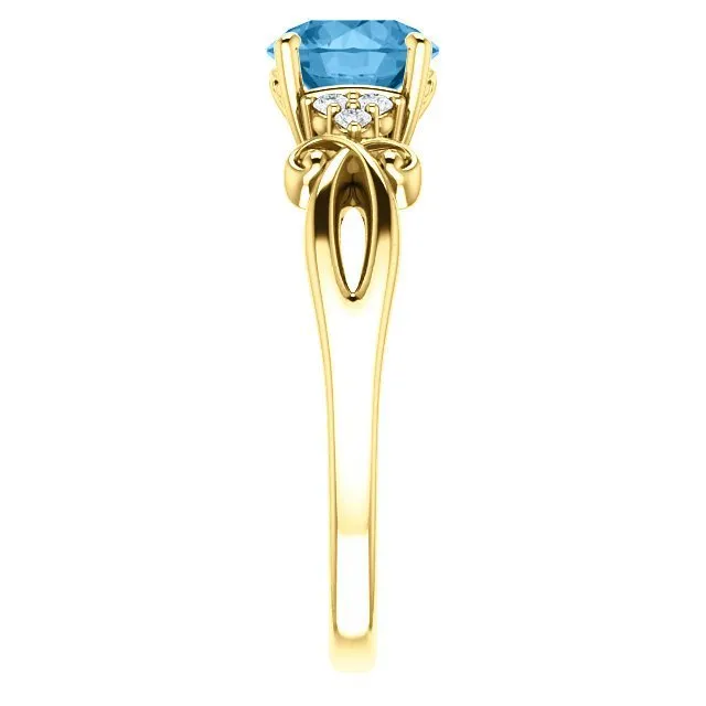 14KT GOLD 1.30 CT SWISS BLUE TOPAZ & 0.06 CTW DIAMOND ACCENT RING