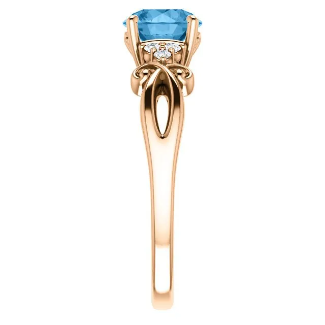 14KT GOLD 1.30 CT SWISS BLUE TOPAZ & 0.06 CTW DIAMOND ACCENT RING