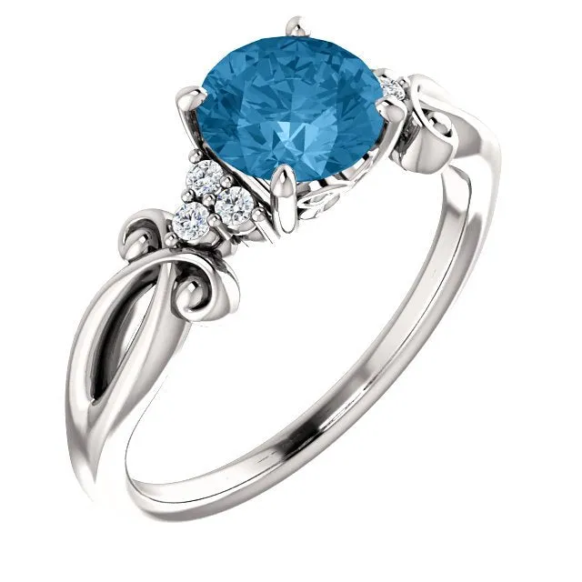 14KT GOLD 1.30 CT SWISS BLUE TOPAZ & 0.06 CTW DIAMOND ACCENT RING