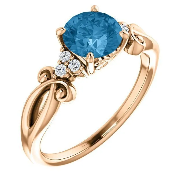 14KT GOLD 1.30 CT SWISS BLUE TOPAZ & 0.06 CTW DIAMOND ACCENT RING