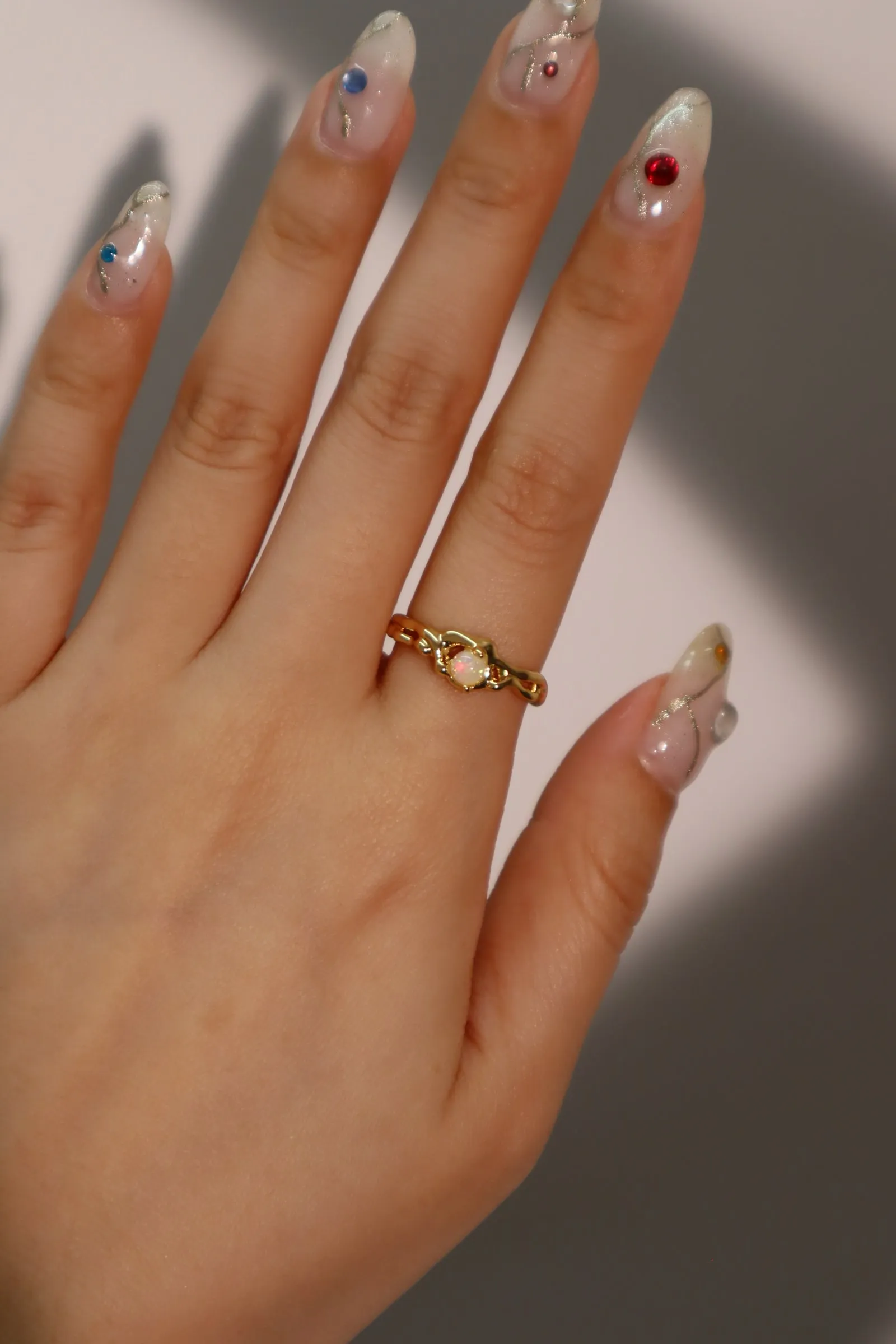 18K Real Gold Plated White Opal Ring