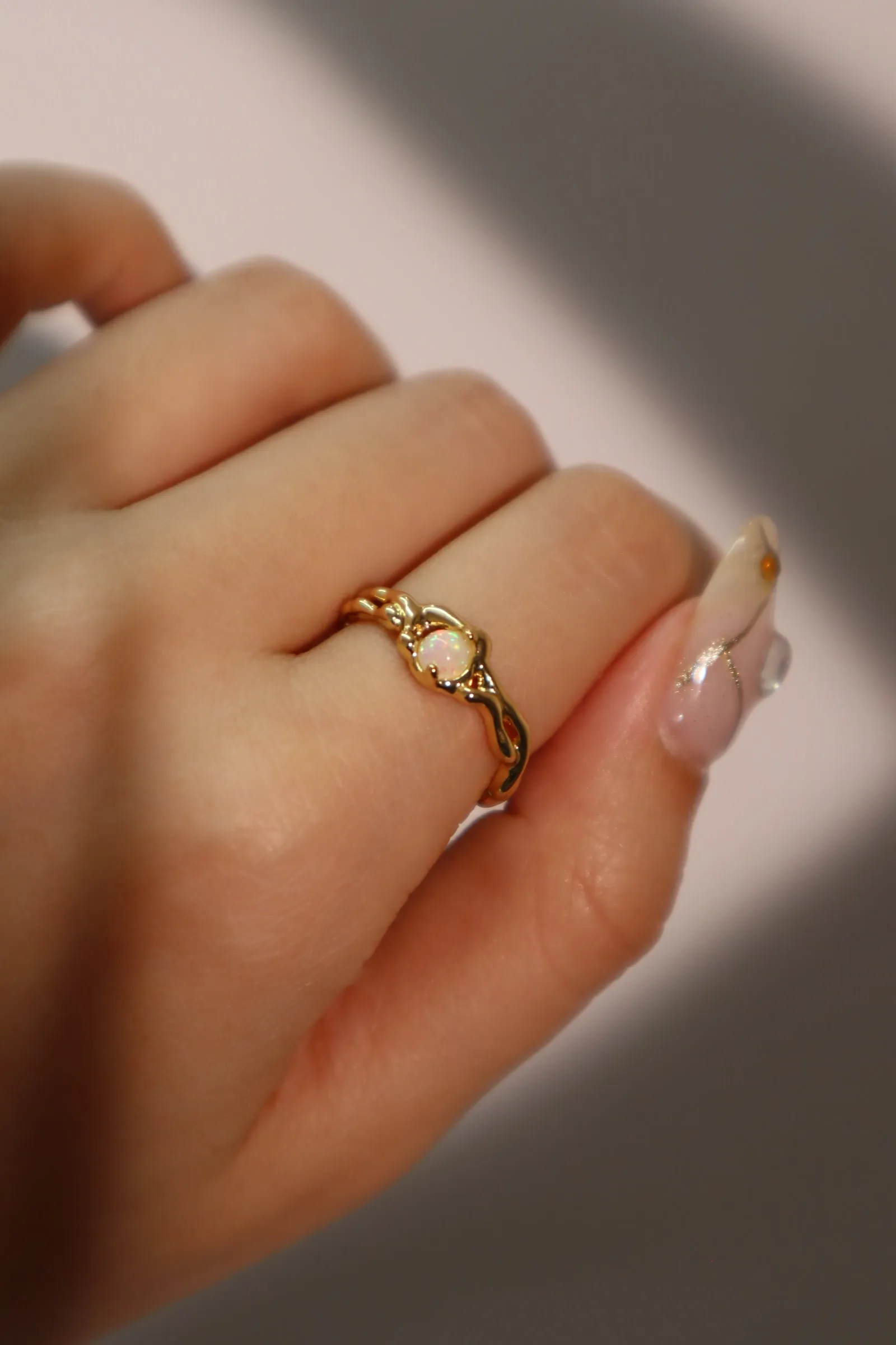 18K Real Gold Plated White Opal Ring