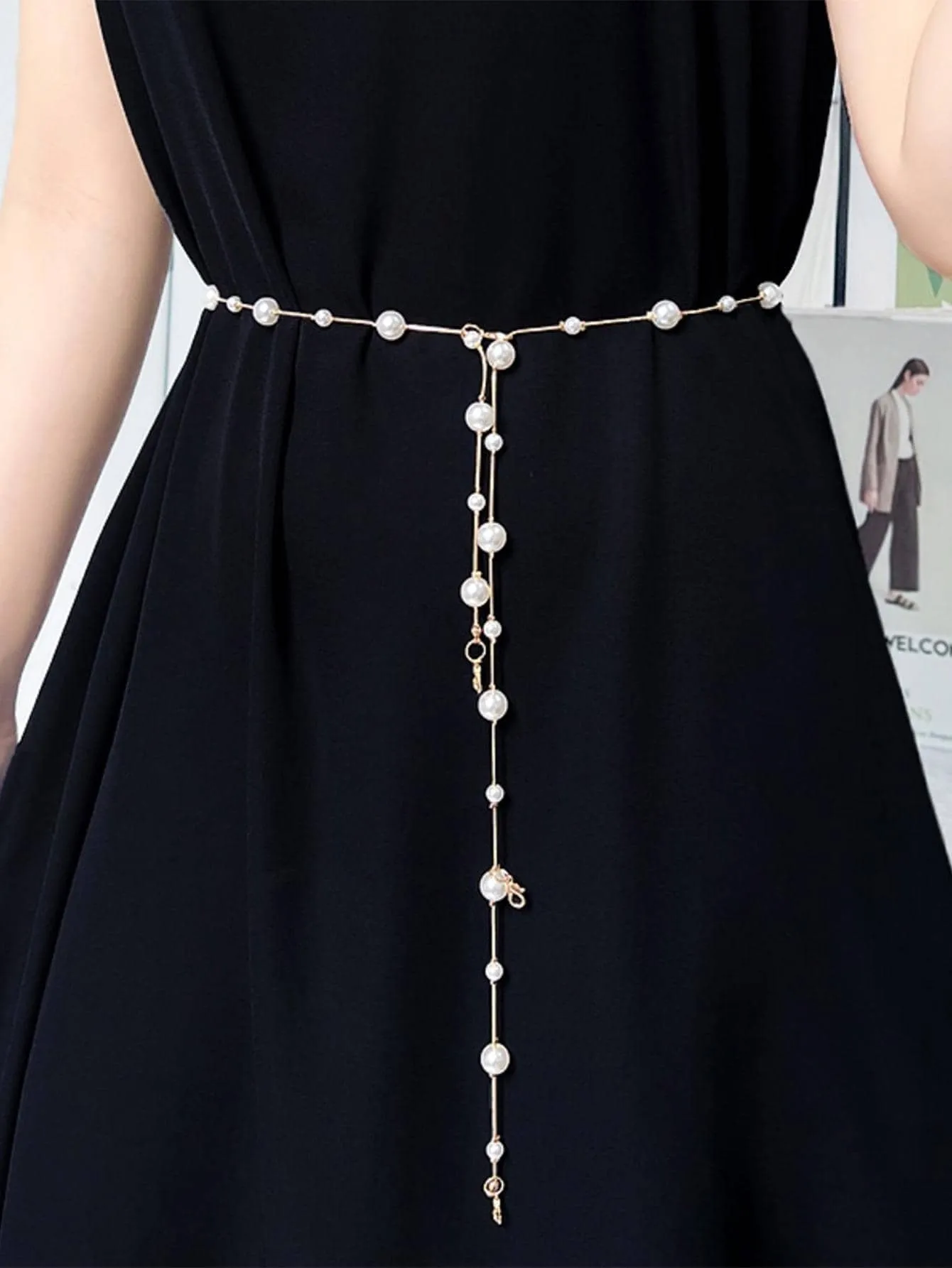 1pc Women Faux Pearl Decor Fashionable Chain Belt For Party