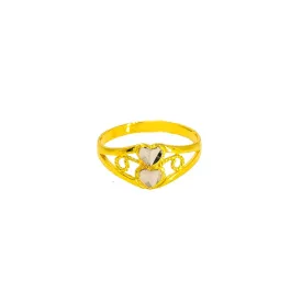 22K Multi Tone Gold Baby Ring W/ Diamond Cutting & Open Double Heart Detail, Size 1